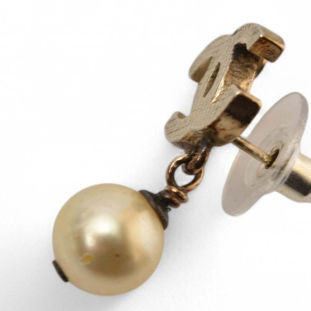 CHANEL Authentic Gold Pearl Logo Earrings - Picture 6 of 6